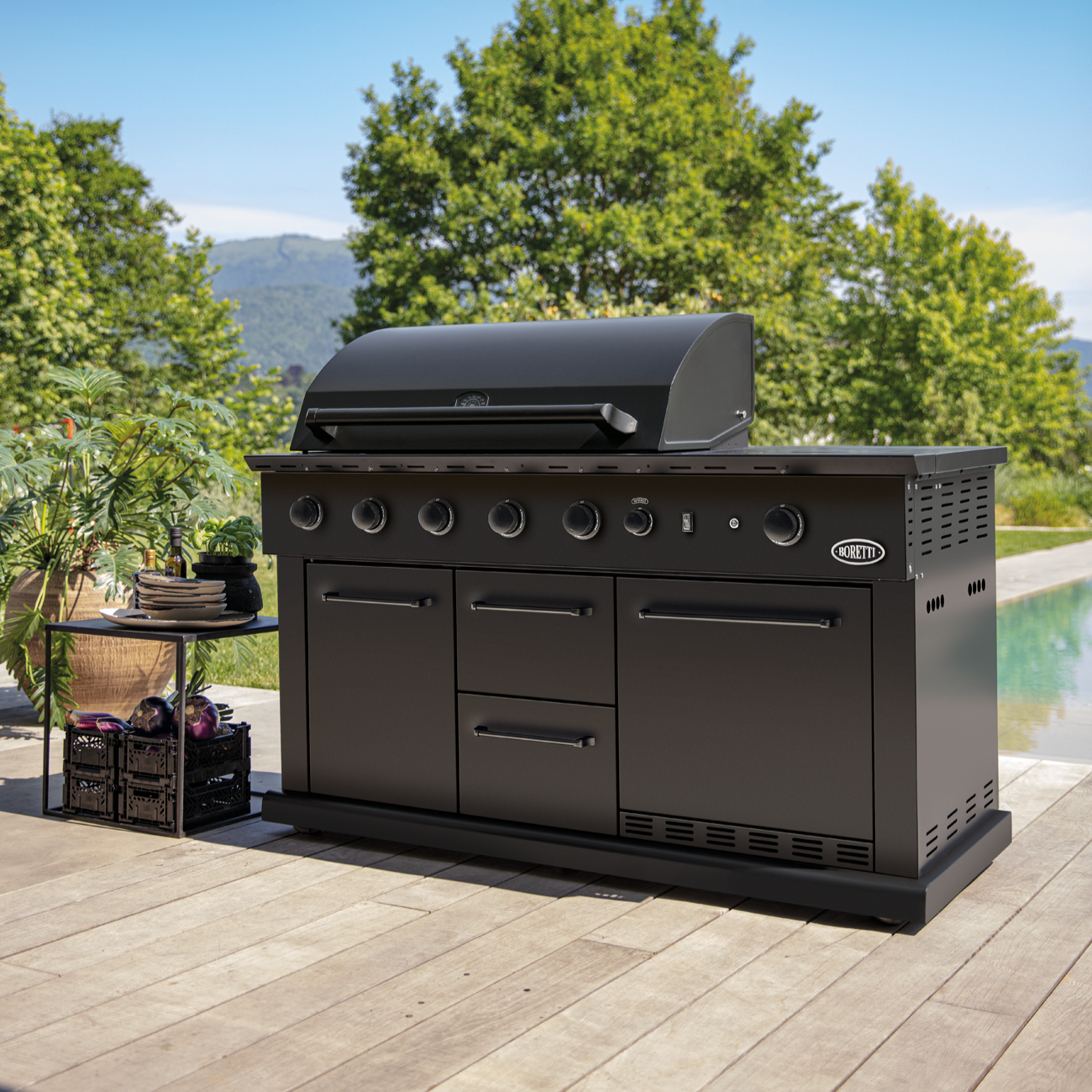 Boretti Luciano Black Outdoor Kitchen with Integrated Refrigerator