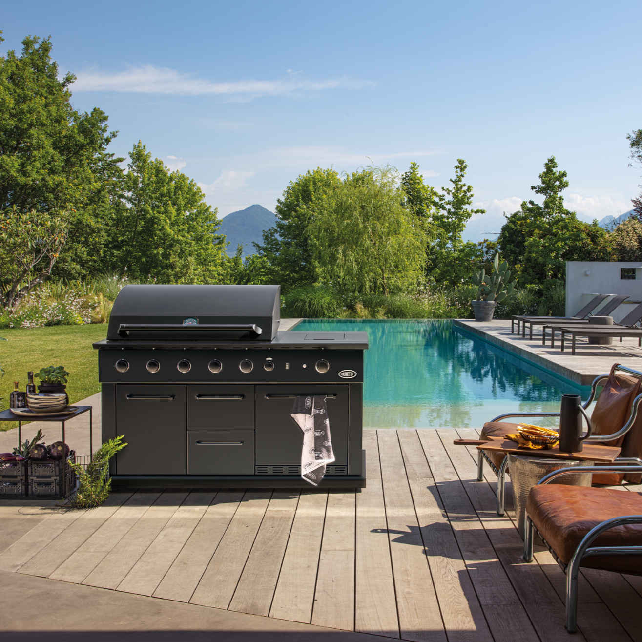 Boretti Luciano Black Outdoor Kitchen with Integrated Refrigerator